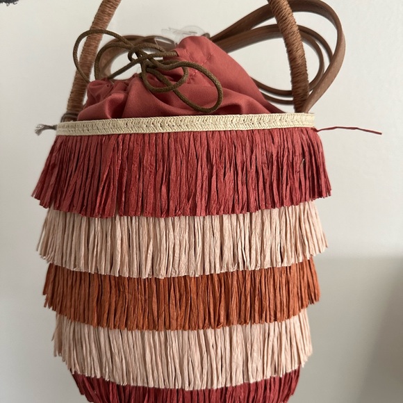NWT Target A New Day Colorblock Fringe Raffia Straw Crossbody Bag - Picture 2 of 2